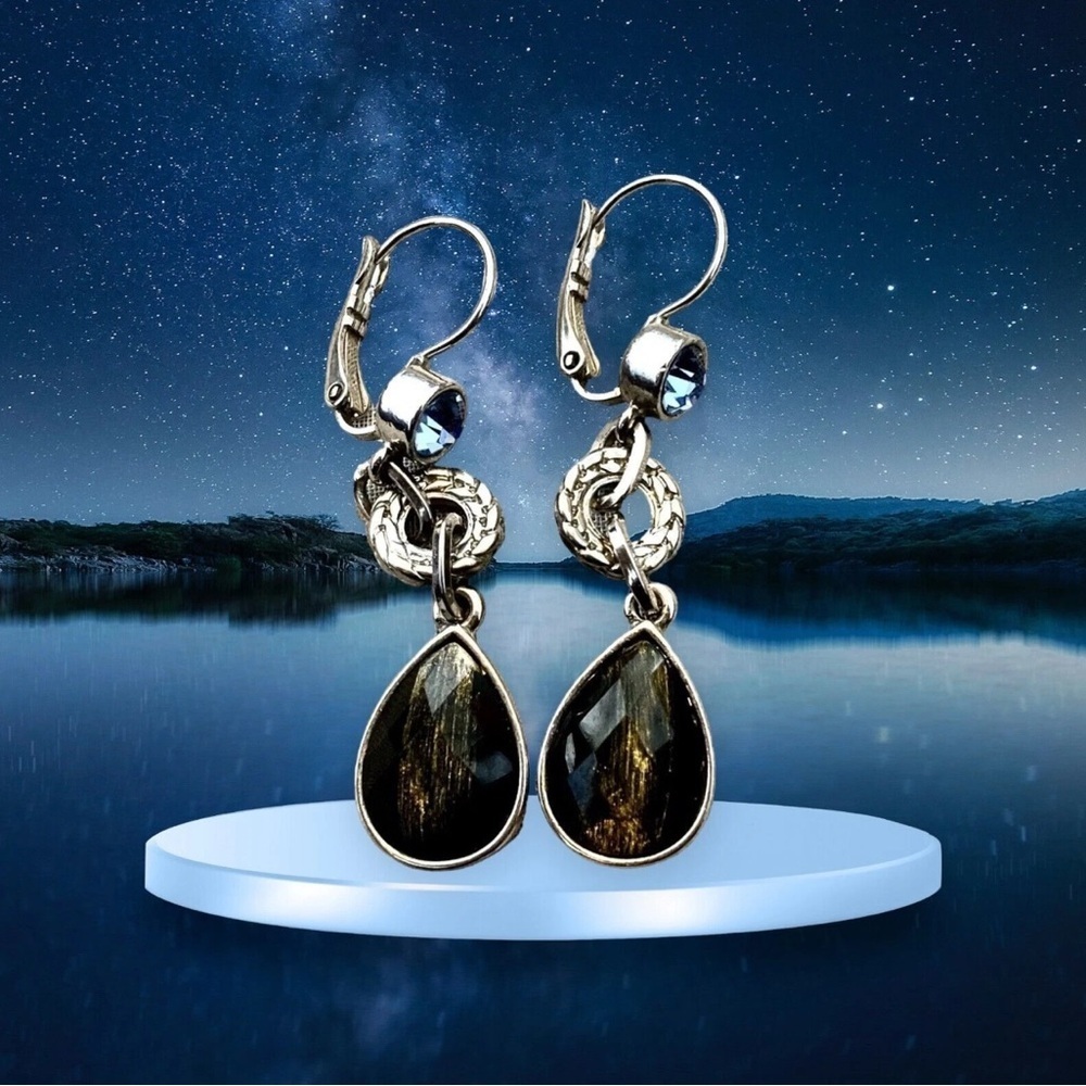 Lia Sophia Black and Silver Teardrop Earrings